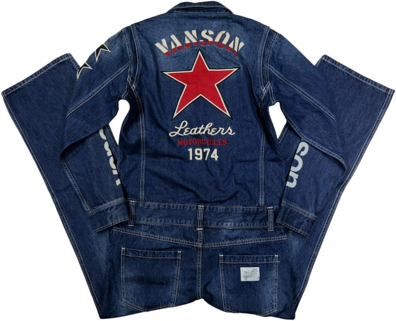 バンソン] ワンスター刺繍 ウォッシュ加工 デニムツナギ NVAO-2401